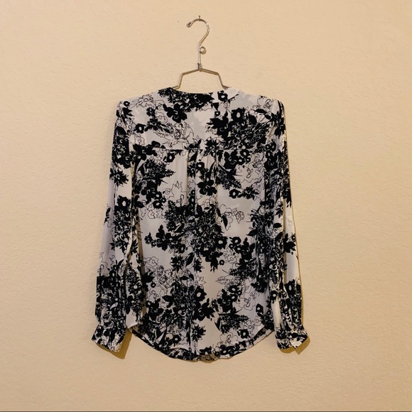 Black & White Floral Half Button Blouse - Picture 6 of 6